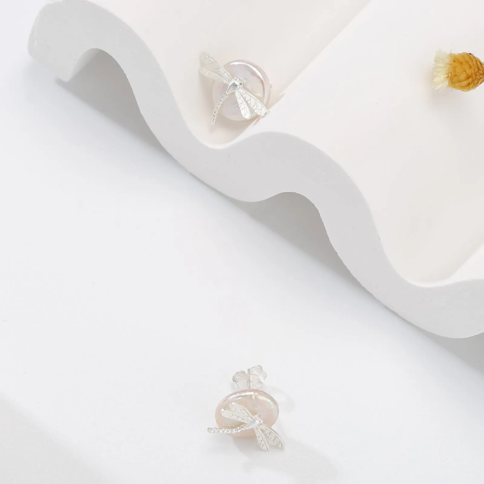 Dragonfly Pearl Stud Earrings