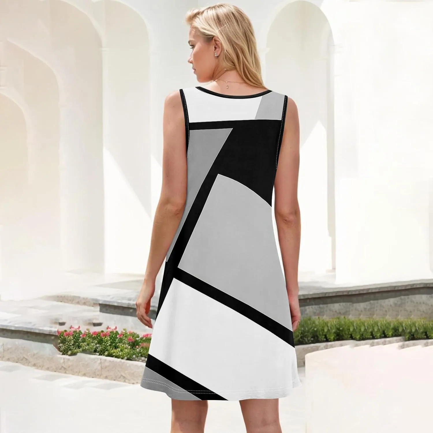 Dresses for Women U Neck Sleeveless Sundress Printed Casual Mini Dress Loose Stylish Dress Boho Vacation Sundresses