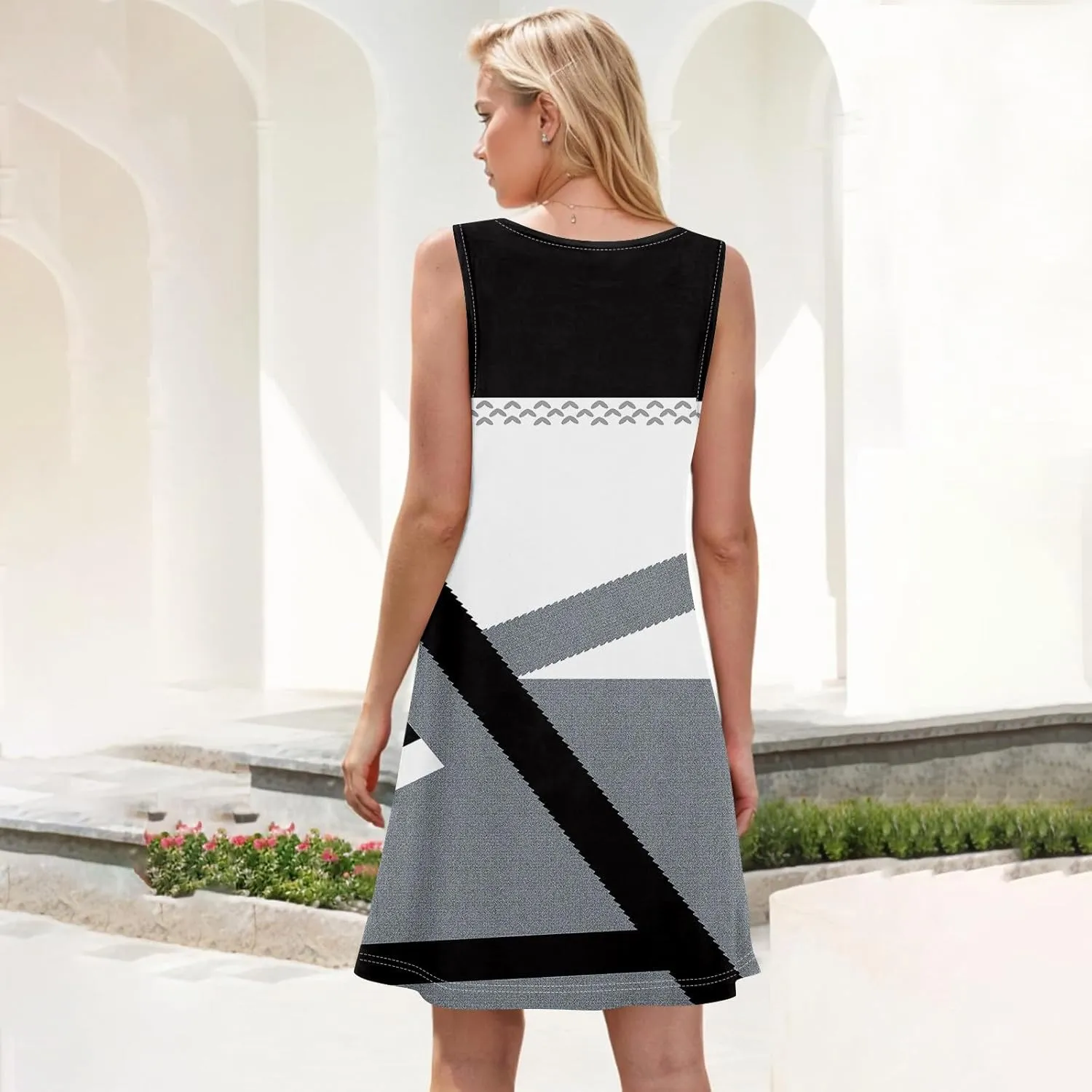 Dresses for Women U Neck Sleeveless Sundress Printed Casual Mini Dress Loose Stylish Dress Boho Vacation Sundresses