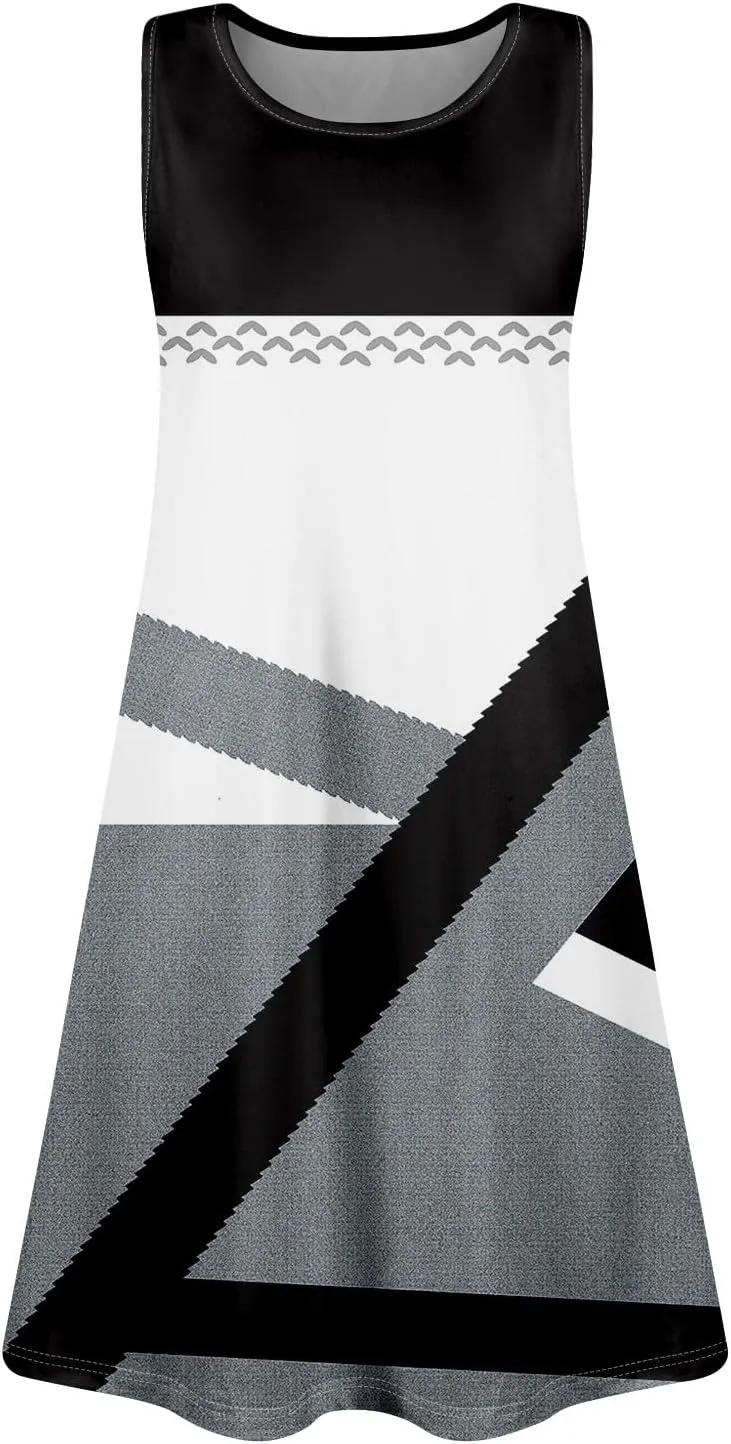 Dresses for Women U Neck Sleeveless Sundress Printed Casual Mini Dress Loose Stylish Dress Boho Vacation Sundresses