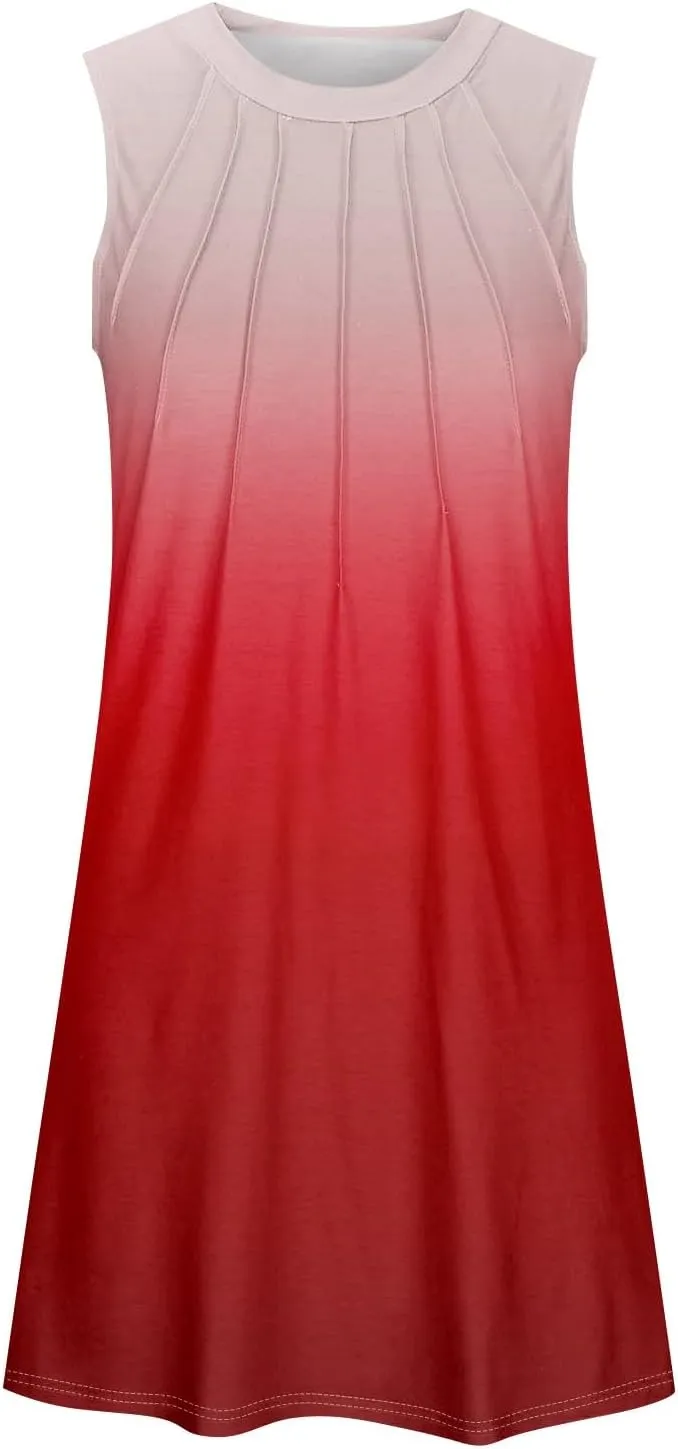 Dresses for Women U Neck Sleeveless Tank Dress Printed Beach Vest Dress Vacation Boho Dresses Loose Stylish Coverup