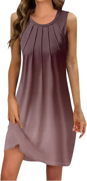 Dresses for Women U Neck Sleeveless Tank Dress Printed Beach Vest Dress Vacation Boho Dresses Loose Stylish Coverup