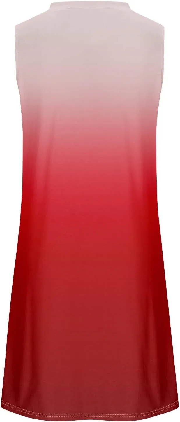 Dresses for Women U Neck Sleeveless Tank Dress Printed Beach Vest Dress Vacation Boho Dresses Loose Stylish Coverup