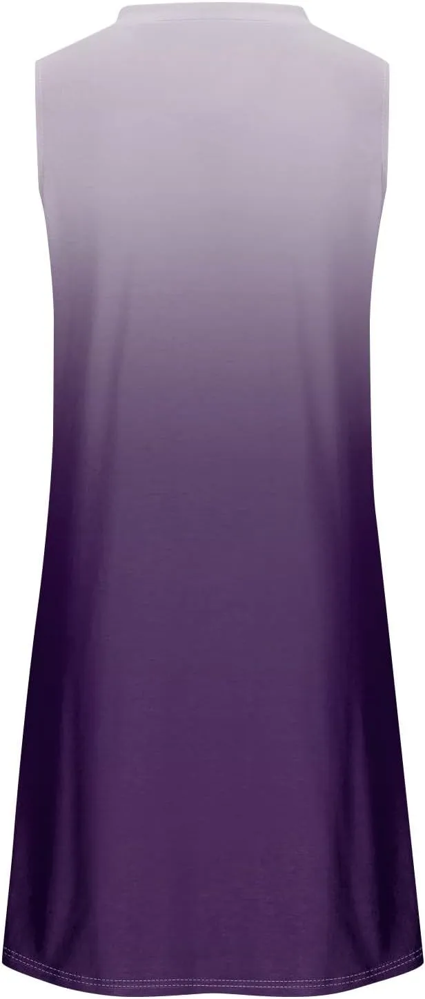 Dresses for Women U Neck Sleeveless Tank Dress Printed Beach Vest Dress Vacation Boho Dresses Loose Stylish Coverup