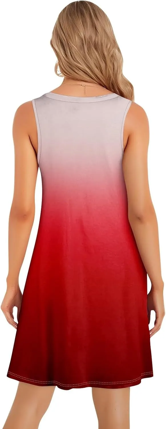 Dresses for Women U Neck Sleeveless Tank Dress Printed Beach Vest Dress Vacation Boho Dresses Loose Stylish Coverup