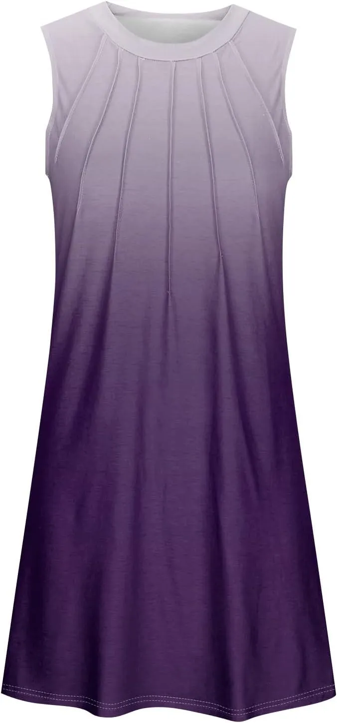 Dresses for Women U Neck Sleeveless Tank Dress Printed Beach Vest Dress Vacation Boho Dresses Loose Stylish Coverup