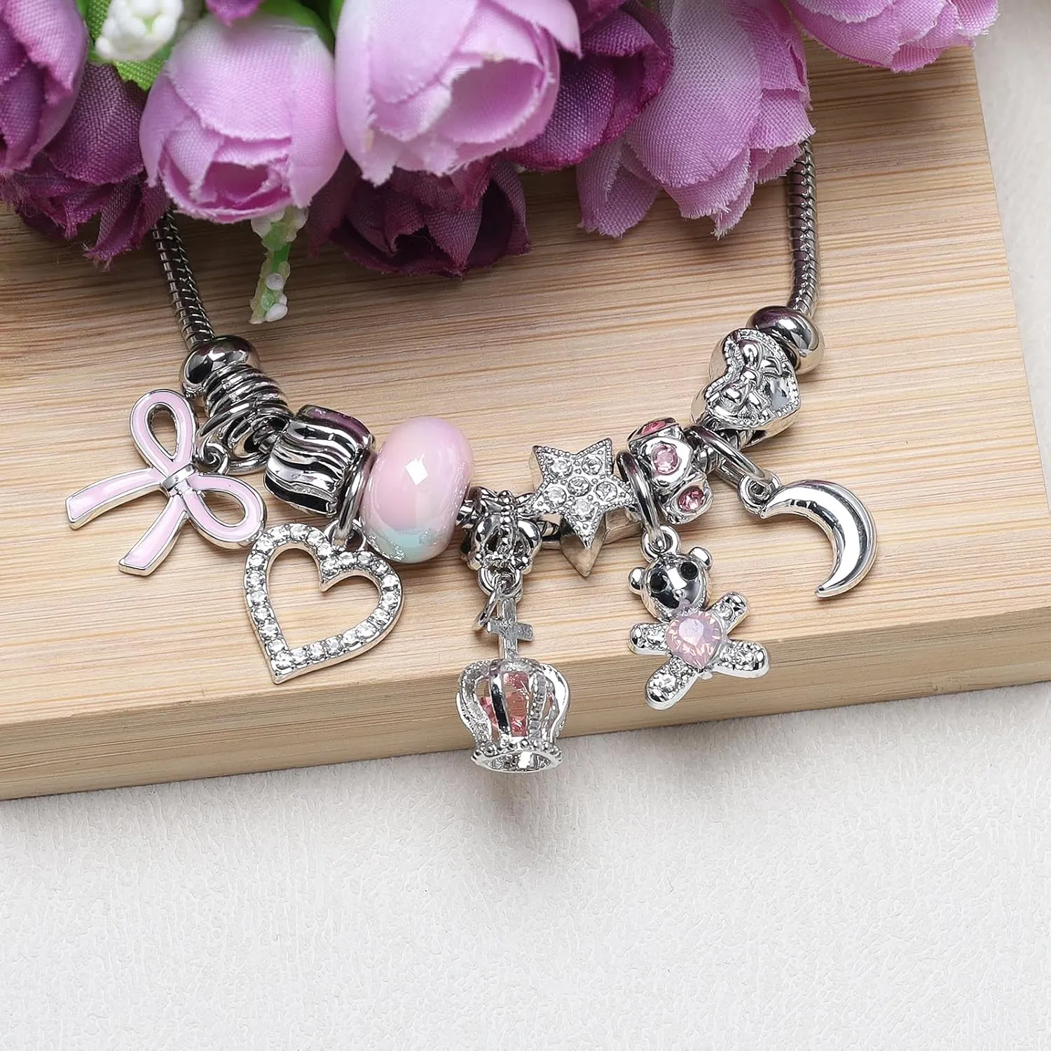 DS Charm Bracelets for girls,exquisite cute cartoon friendship Silver bracelets Stainless Steel Bangle with birthday Gift box, Adjustable girls jewelry Suitable for holiday gifts