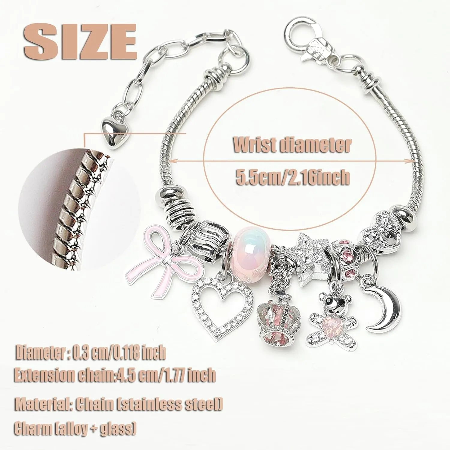 DS Charm Bracelets for girls,exquisite cute cartoon friendship Silver bracelets Stainless Steel Bangle with birthday Gift box, Adjustable girls jewelry Suitable for holiday gifts