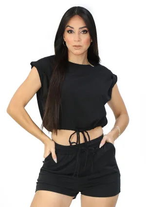 DZ-23-E153 Black Crop Top de Mujer