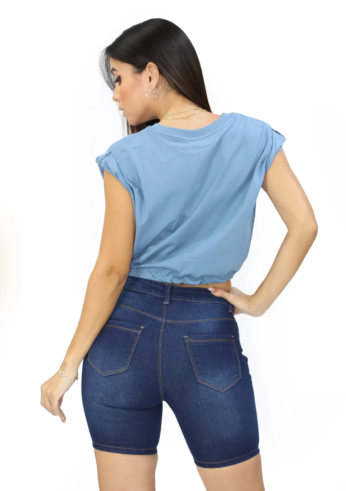 DZ-23-E153 Blue Crop Top de Mujer