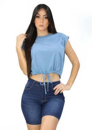 DZ-23-E153 Blue Crop Top de Mujer