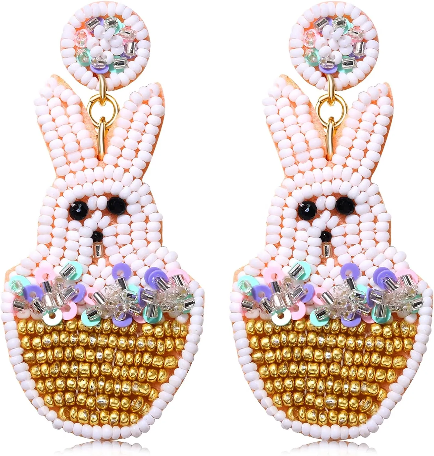 Easter Earrings for Women Girls Easter Beaded Drop Dangle Earrings Happy Easter Bunny Bead Earrings Easter Bead Dangle Earrings Cute Jewelry for Gift