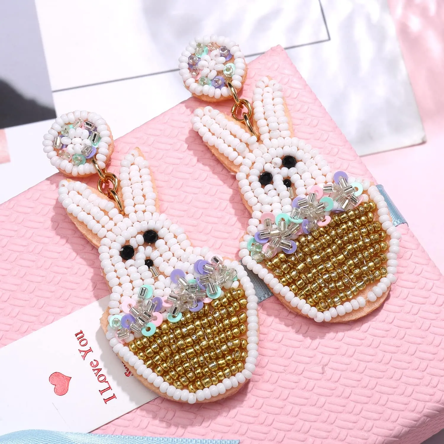 Easter Earrings for Women Girls Easter Beaded Drop Dangle Earrings Happy Easter Bunny Bead Earrings Easter Bead Dangle Earrings Cute Jewelry for Gift