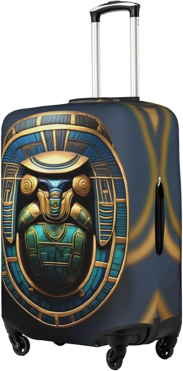 Egyptian Scarab Print Practical Elastic Washable Travel Luggage Cover with Concealed Zipper for Suitcases