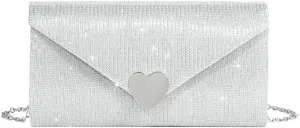 Elegant Heart-Accent Clutch for Women Sparkly Sequin Envelope Clutch Evening Handag Bling Foldover Purse 2025