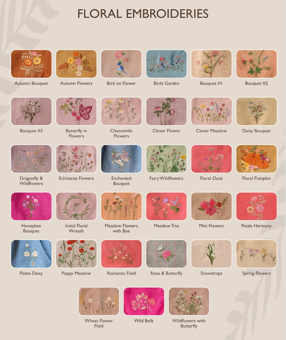 Embroidered Hair Bow with "Wildflowers with Butterfly" Embroidery in Clay Linen