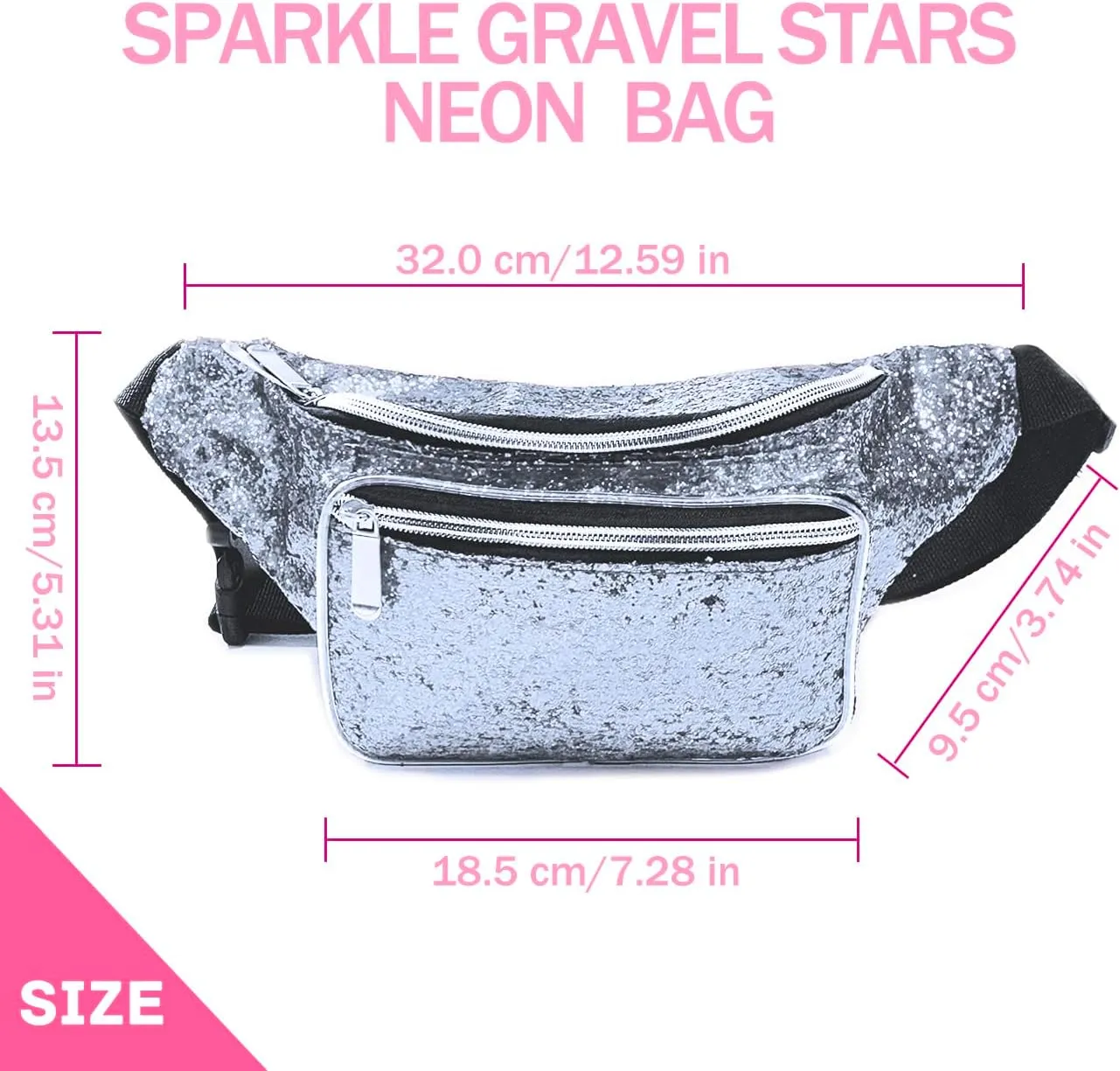 Fanny Pack Holographic with Heart Sunglasses, Adjustable Belts Crossbody Waist Bag for Women Men Daily Wear, Bachelor Party (Silver)
