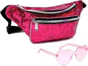 Fanny Pack Holographic with Heart Sunglasses, Adjustable Belts Crossbody Waist Bag for Women Men Daily Wear, Bachelor Party