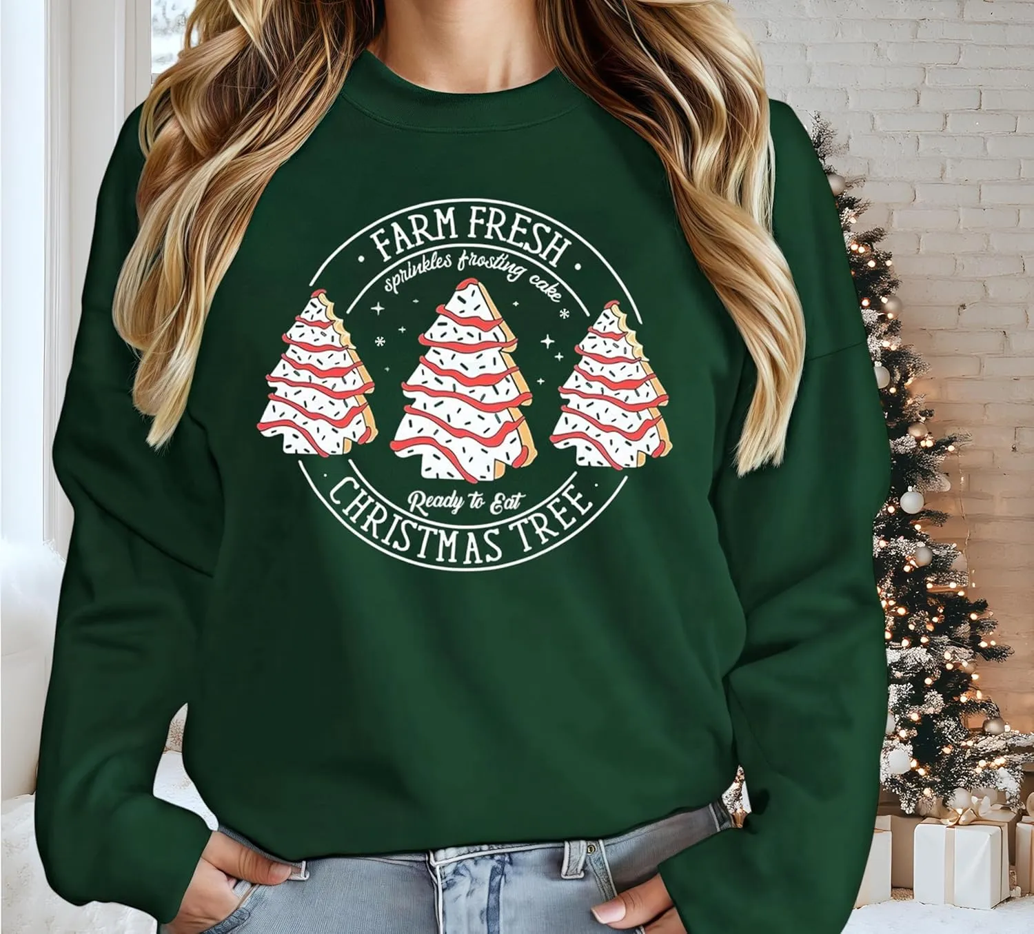 Farm Fresh Christmas Trees Women's Long Sleeve Merry Christmas Lightweight Pullover Top