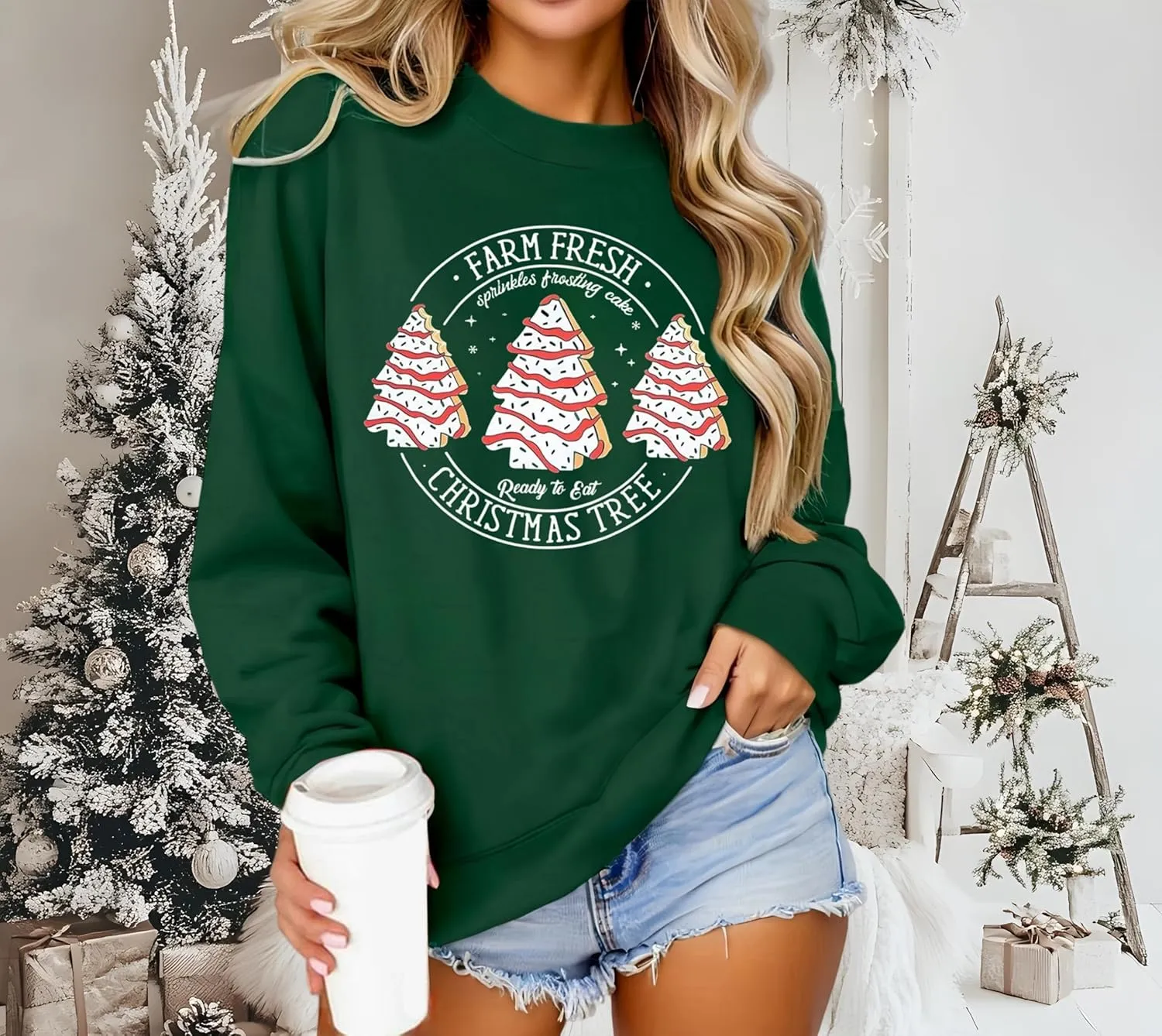 Farm Fresh Christmas Trees Women's Long Sleeve Merry Christmas Lightweight Pullover Top