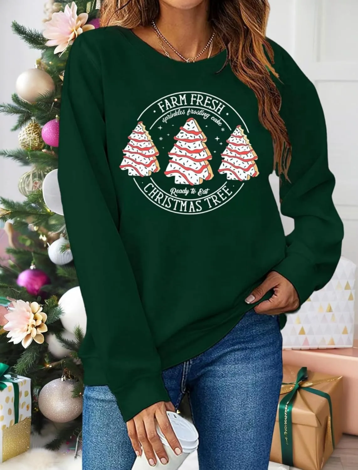 Farm Fresh Christmas Trees Women's Long Sleeve Merry Christmas Lightweight Pullover Top