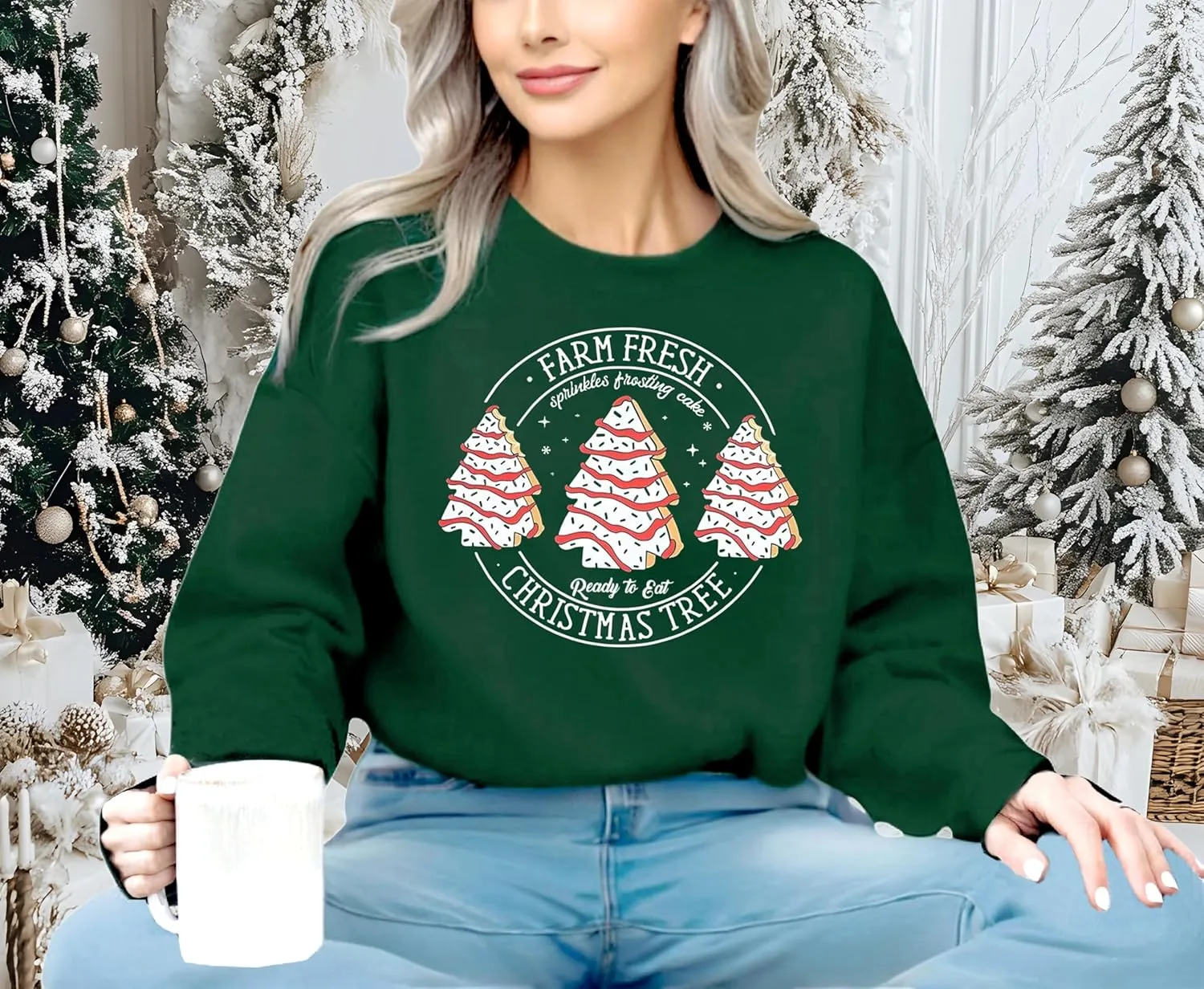 Farm Fresh Christmas Trees Women's Long Sleeve Merry Christmas Lightweight Pullover Top