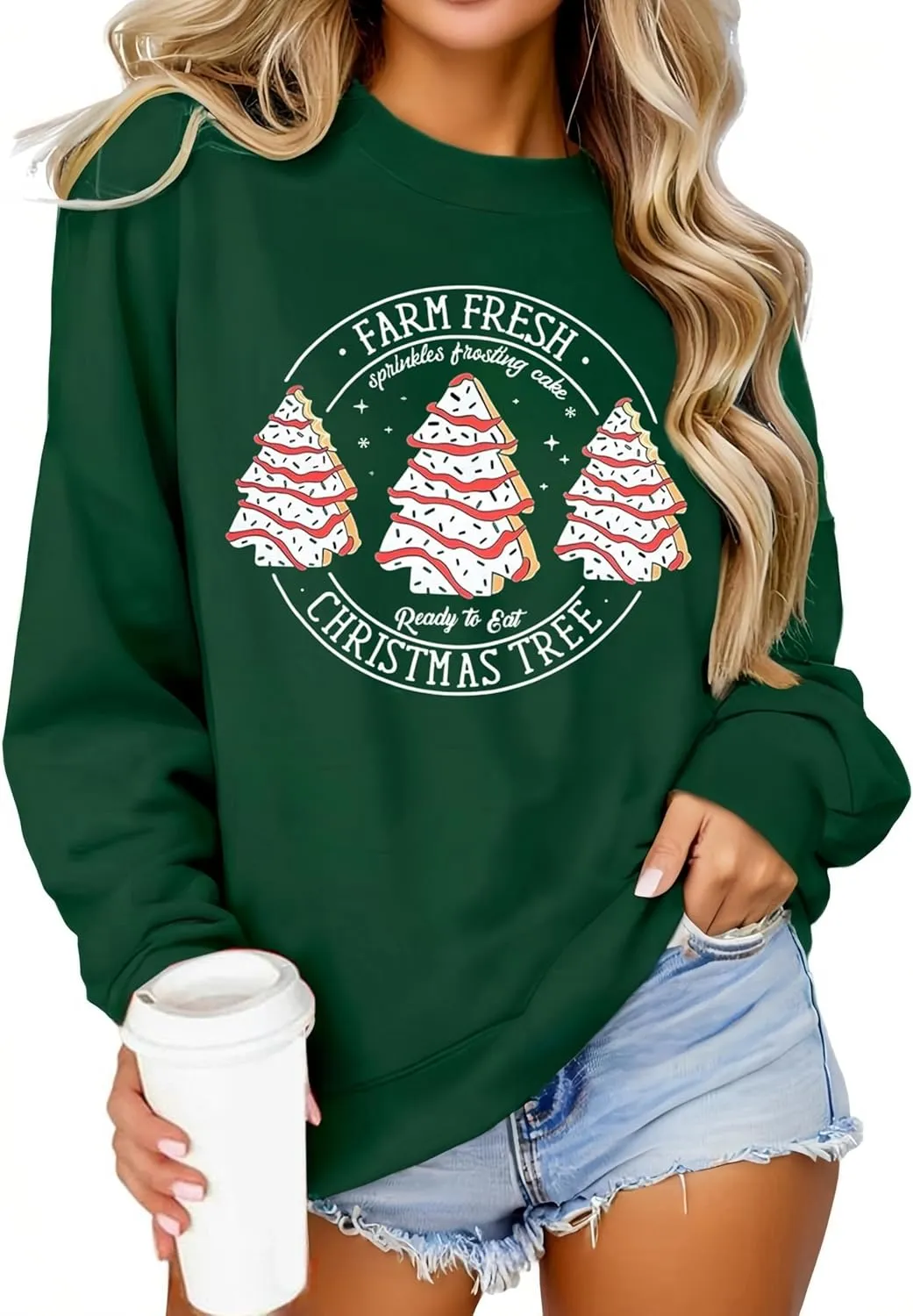 Farm Fresh Christmas Trees Women's Long Sleeve Merry Christmas Lightweight Pullover Top