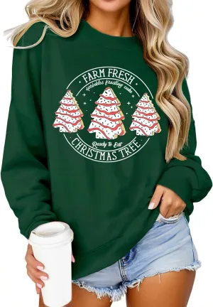 Farm Fresh Christmas Trees Women's Long Sleeve Merry Christmas Lightweight Pullover Top