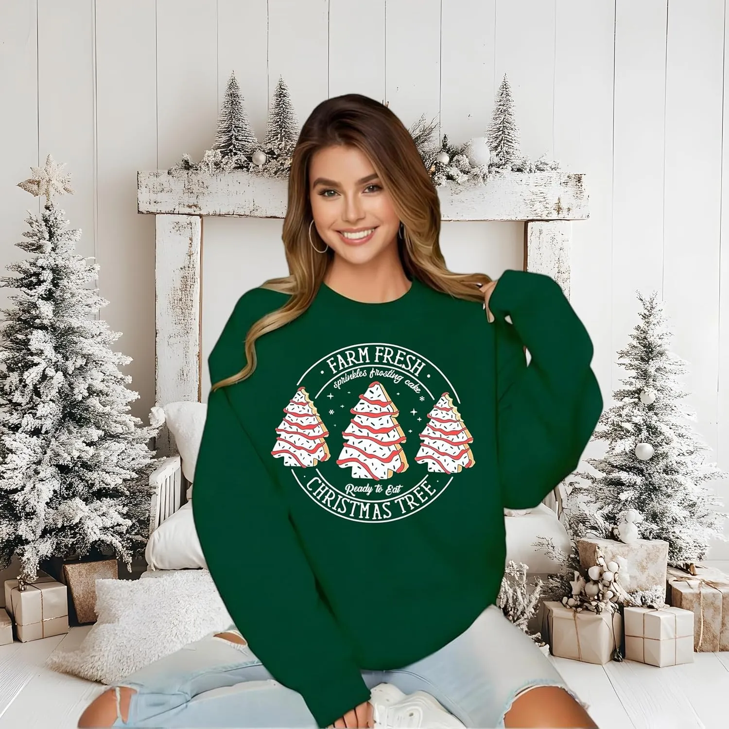 Farm Fresh Christmas Trees Women's Long Sleeve Merry Christmas Lightweight Pullover Top