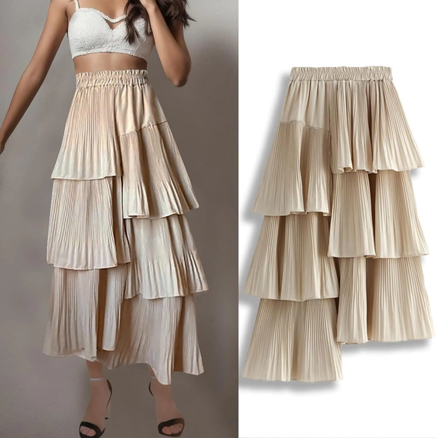 Fashion Skirts for Women 2024 Trendy Women's High Waisted A Line Skirt with Layered Design Flattering and