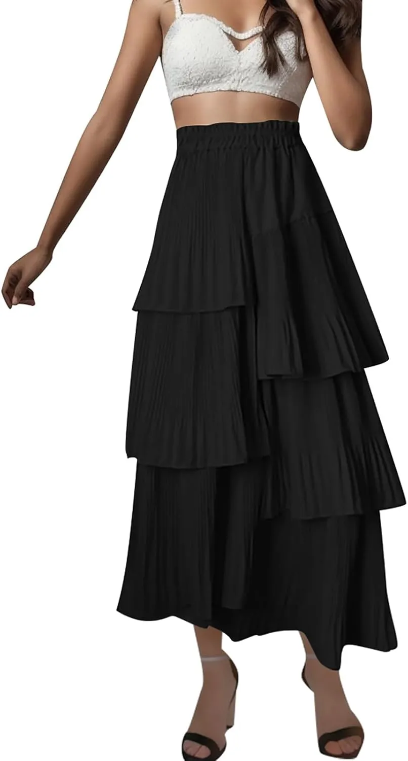 Fashion Skirts for Women 2024 Trendy Women's High Waisted A Line Skirt with Layered Design Flattering and