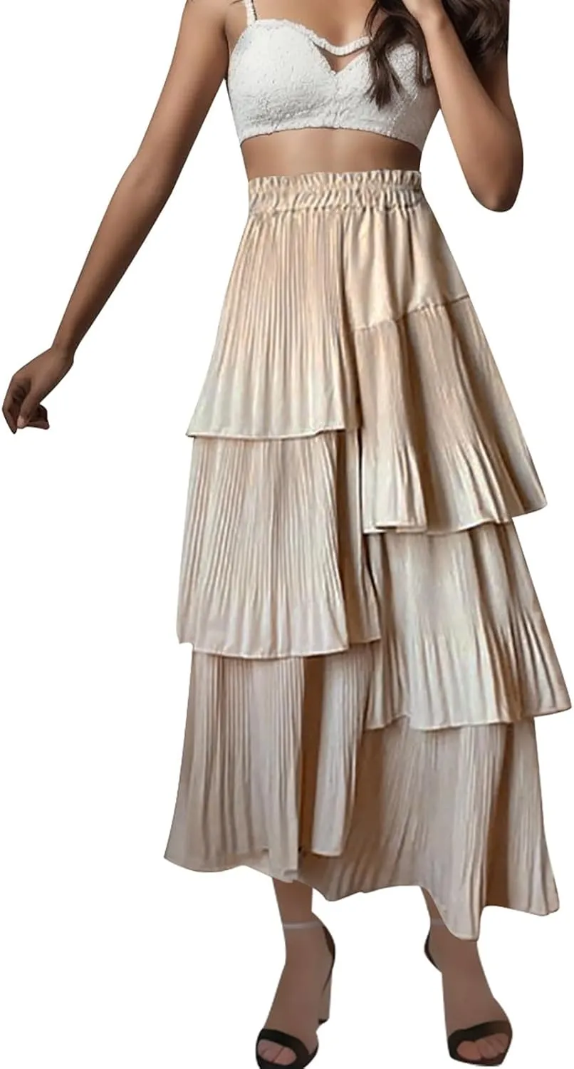 Fashion Skirts for Women 2024 Trendy Women's High Waisted A Line Skirt with Layered Design Flattering and