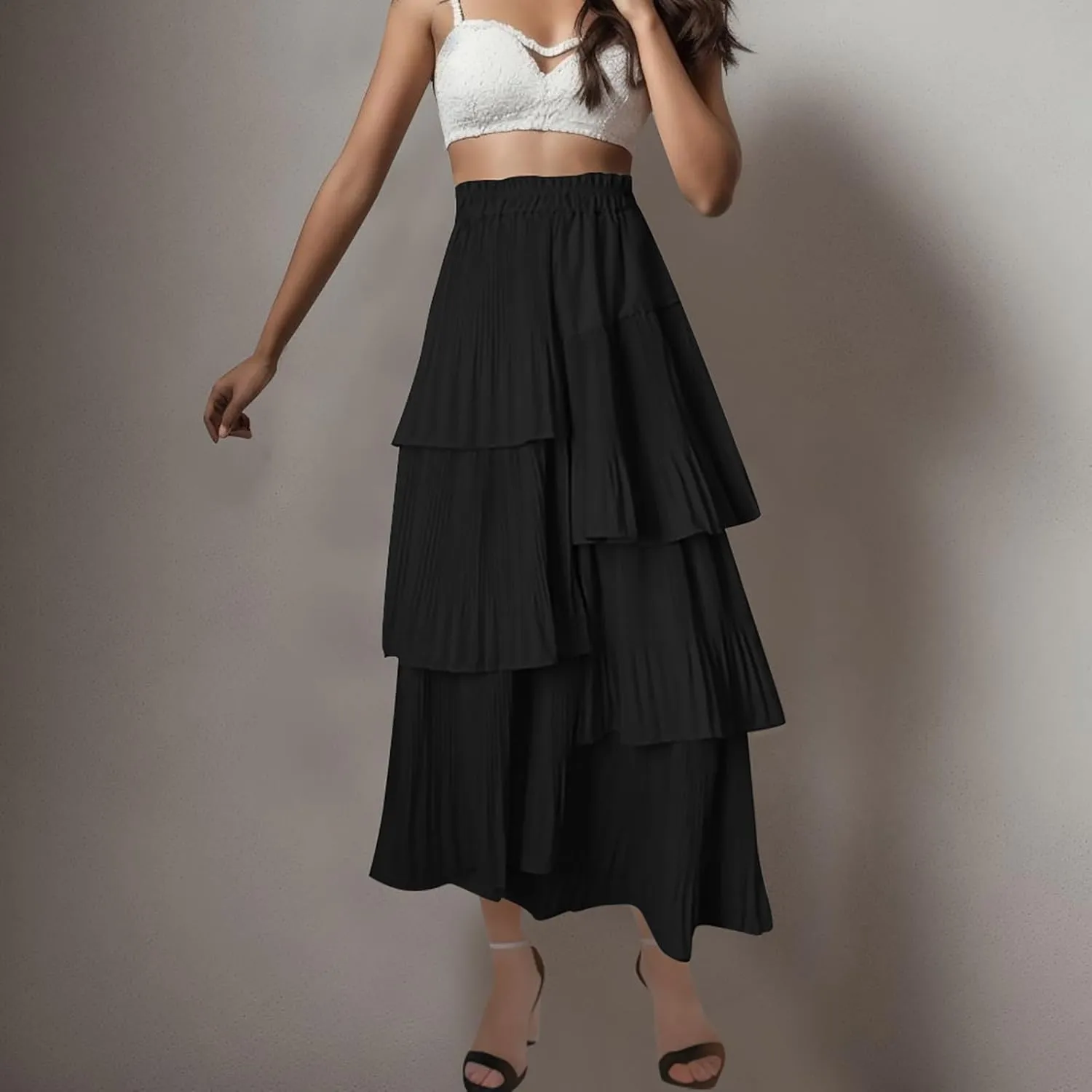 Fashion Skirts for Women 2024 Trendy Women's High Waisted A Line Skirt with Layered Design Flattering and