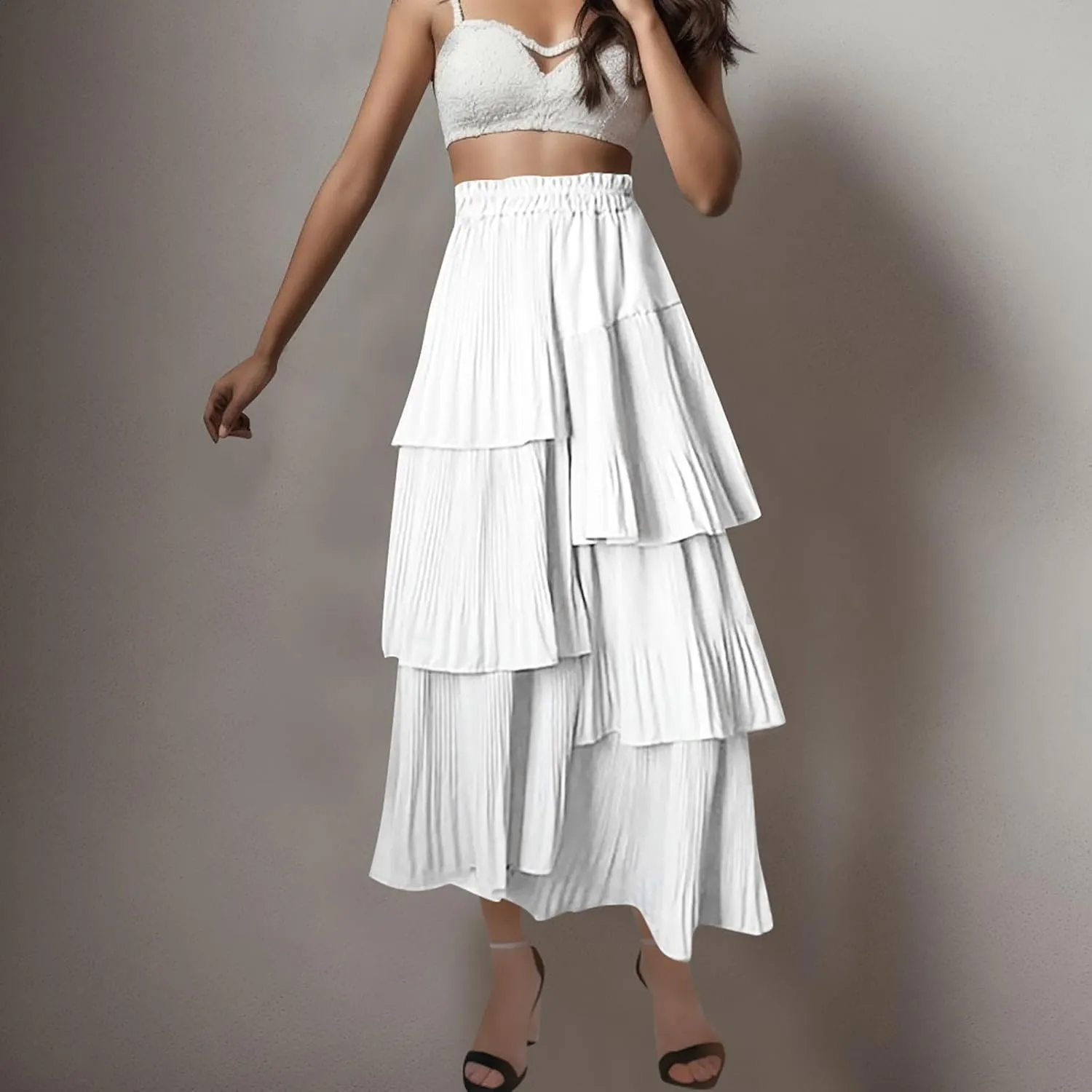 Fashion Skirts for Women 2024 Trendy Women's High Waisted A Line Skirt with Layered Design Flattering and