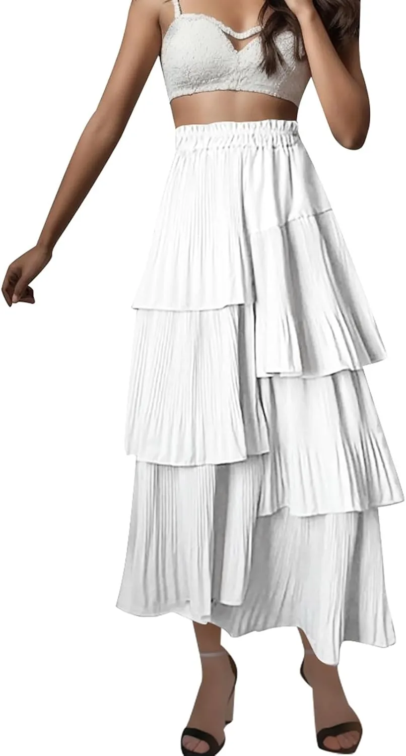 Fashion Skirts for Women 2024 Trendy Women's High Waisted A Line Skirt with Layered Design Flattering and