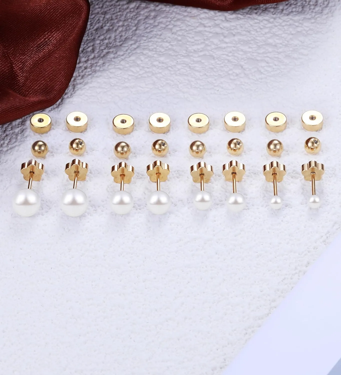 Flat Back Pearl Stud Earrings for Women Girls Stainless Steel Small Pearl Cartilage Earrings Hypoallergenic Pearl Screw Back Earrings for Sensitive Skin Helix Piercing Jewelry (4mm, Gold)