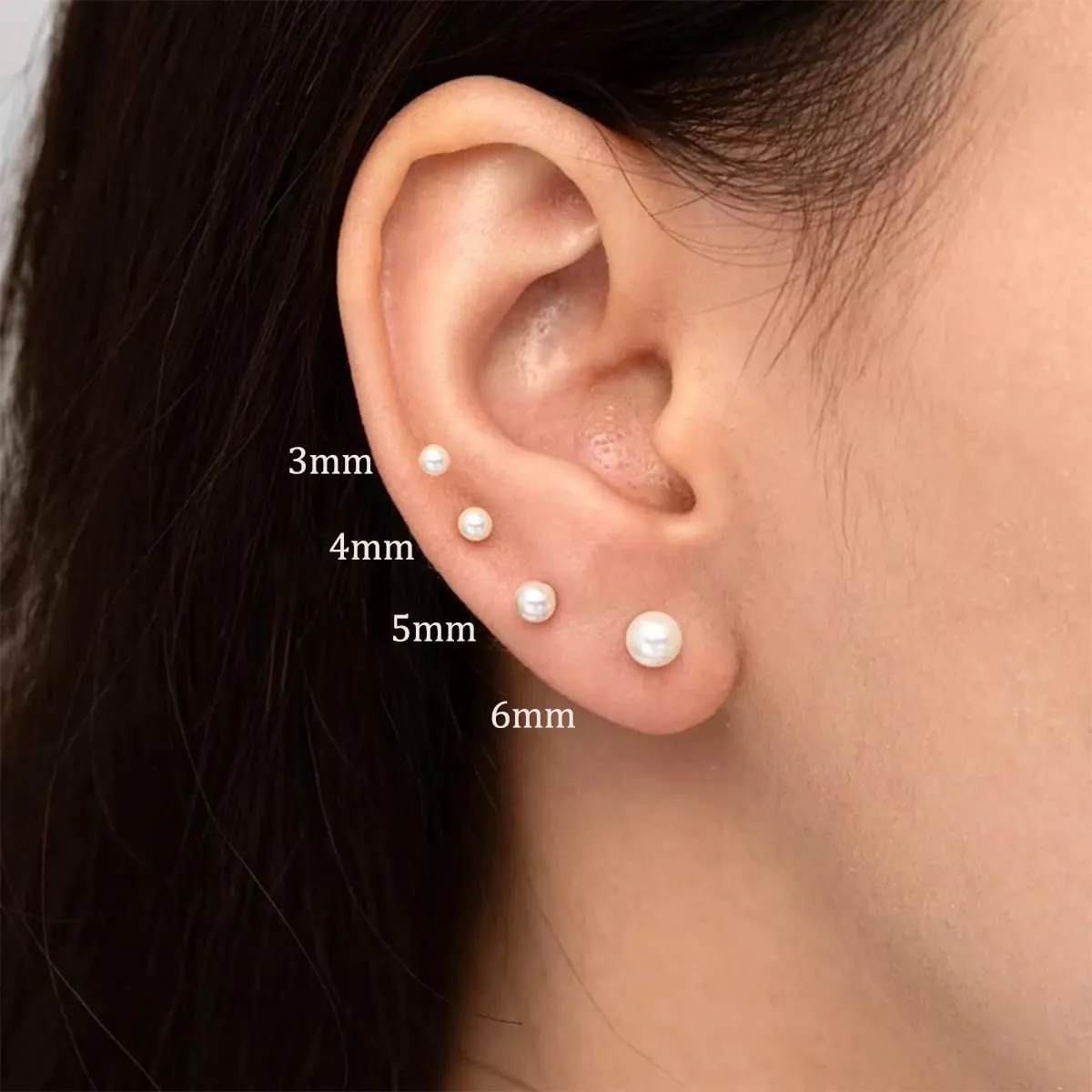 Flat Back Pearl Stud Earrings for Women Girls Stainless Steel Small Pearl Cartilage Earrings Hypoallergenic Pearl Screw Back Earrings for Sensitive Skin Helix Piercing Jewelry (4mm, Gold)