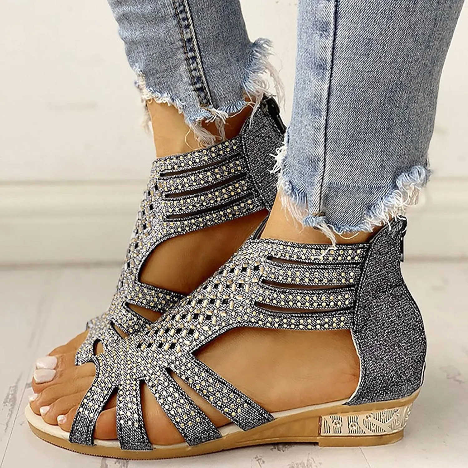 Flat Sandal Womens Dressy Women's Sandals Non Slip on Slingback Shoes Bohemian Open Toe Dress Outdoor