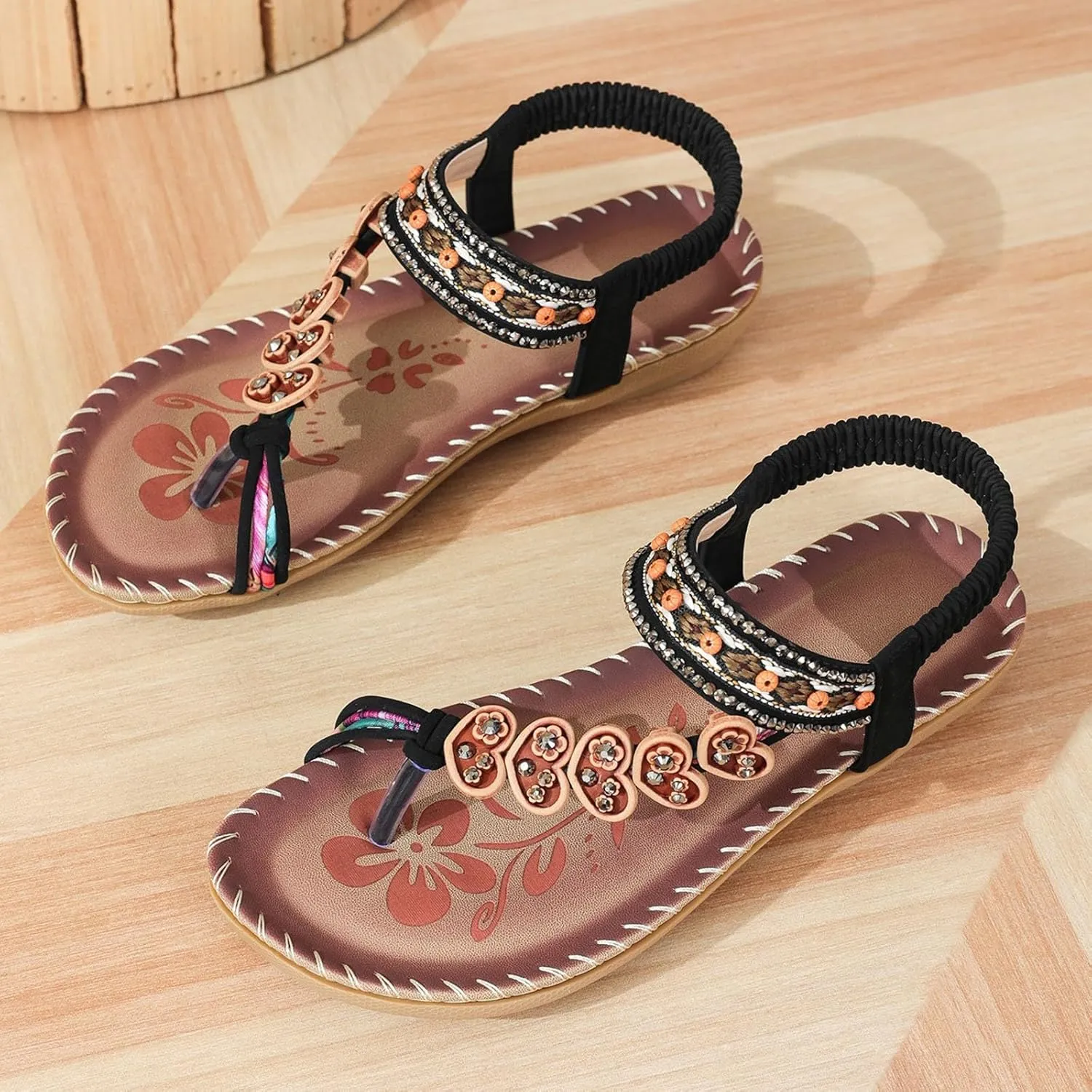 Flat Sandals for Women Dressy 2025 New Bohemian Fashion Non-Slip Orthopedic Sandals Elegant Rhinestone Shoes