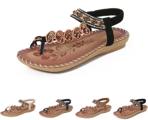 Flat Sandals for Women Dressy 2025 New Bohemian Fashion Non-Slip Orthopedic Sandals Elegant Rhinestone Shoes