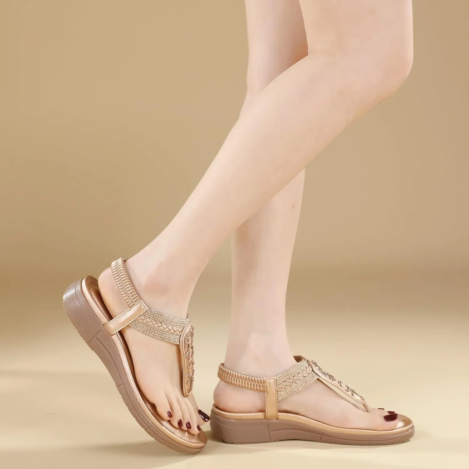 Flat Sandals for Women Dressy Arch Support Slingback Summer Walking Beach Shoes Ankle Strap Thong Elastic Flat Sandals