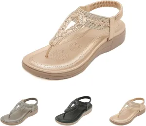 Flat Sandals for Women Dressy Arch Support Slingback Summer Walking Beach Shoes Ankle Strap Thong Elastic Flat Sandals