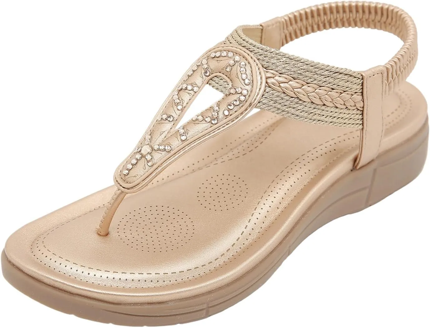 Flat Sandals for Women Dressy Arch Support Slingback Summer Walking Beach Shoes Ankle Strap Thong Elastic Flat Sandals