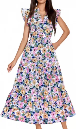 Floral Dress for Women Casual Summer Boho Cap Sleeve V Neck Wrap Maxi Dresses Flowy A Line Beach Vacation Sundress