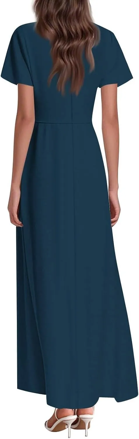 Floral Maxi Dresses for Women 2025 Summer Flowy Elegant Short Sleeve Dress Spring Formal Wedding Guest Dresses