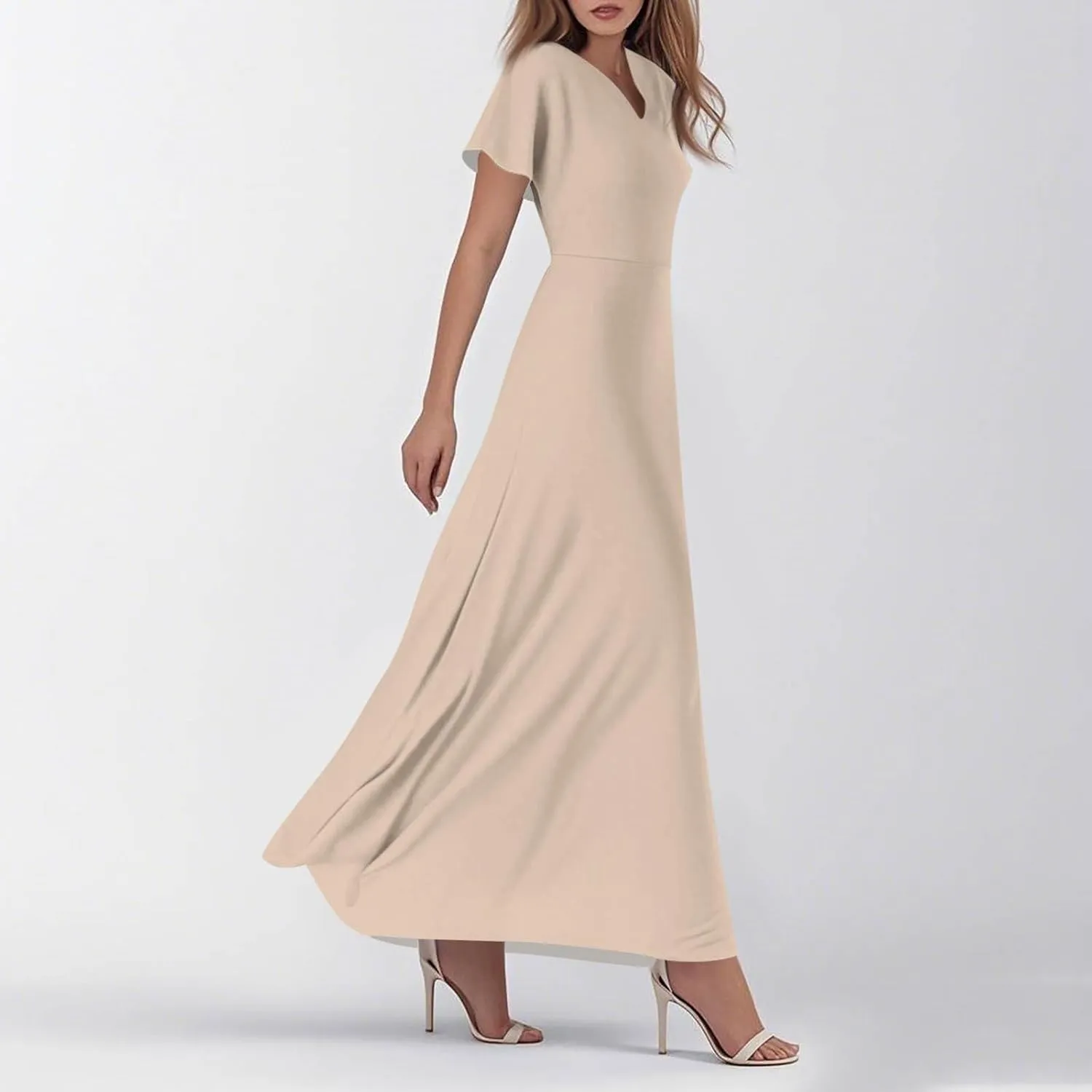 Floral Maxi Dresses for Women 2025 Summer Flowy Elegant Short Sleeve Dress Spring Formal Wedding Guest Dresses