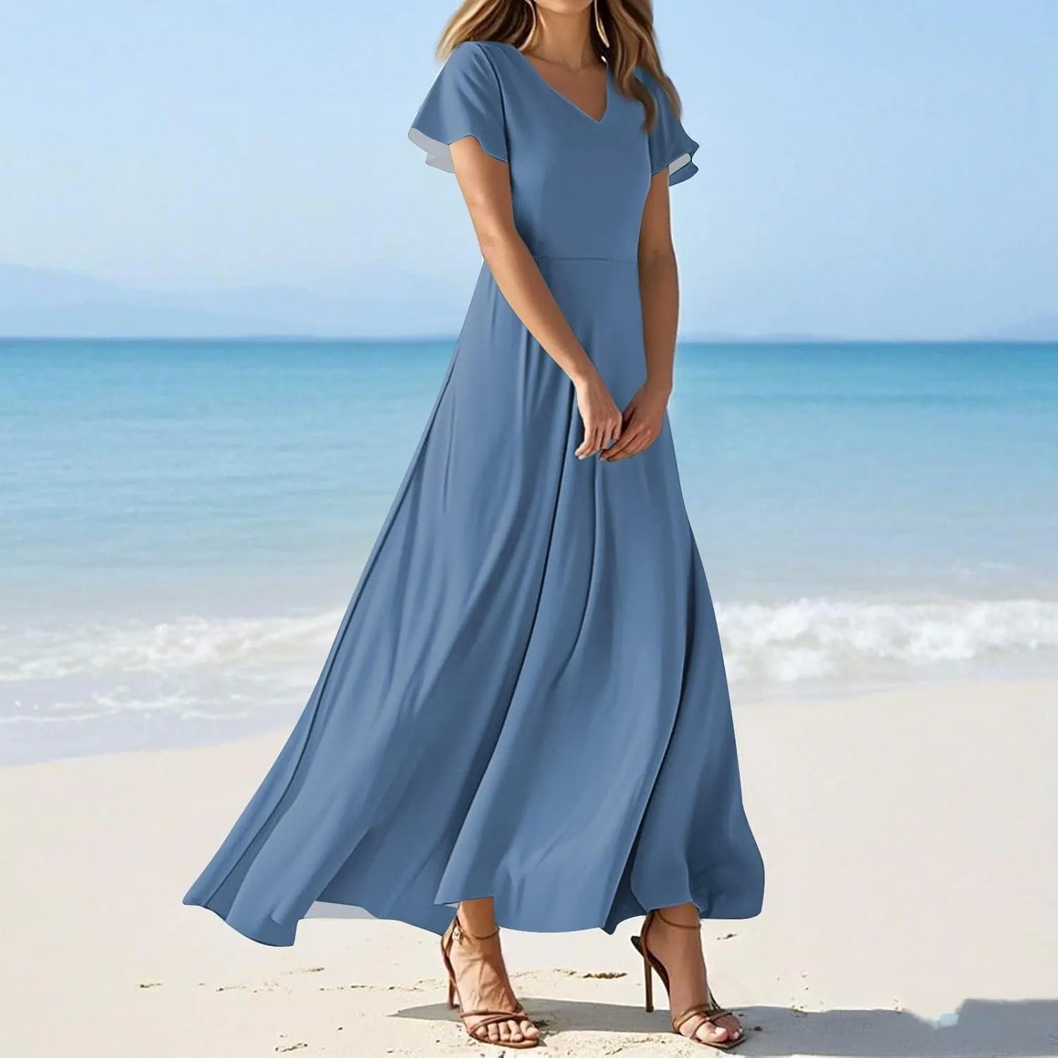 Floral Maxi Dresses for Women 2025 Summer Flowy Elegant Short Sleeve Dress Spring Formal Wedding Guest Dresses