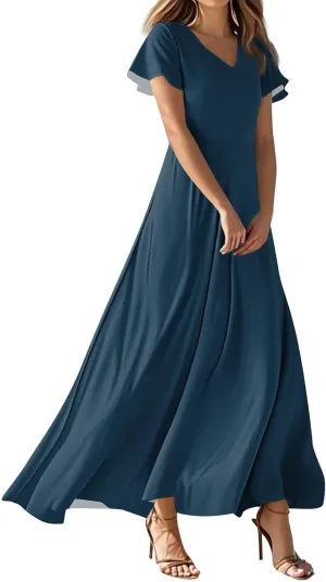 Floral Maxi Dresses for Women 2025 Summer Flowy Elegant Short Sleeve Dress Spring Formal Wedding Guest Dresses