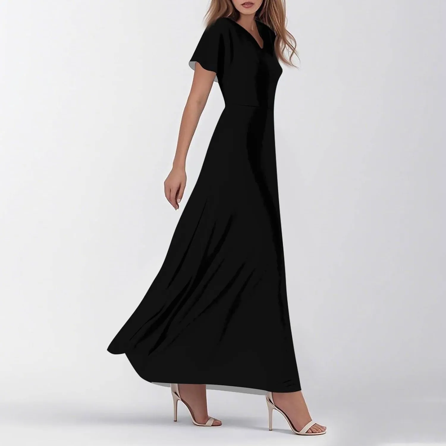 Floral Maxi Dresses for Women 2025 Summer Flowy Elegant Short Sleeve Dress Spring Formal Wedding Guest Dresses