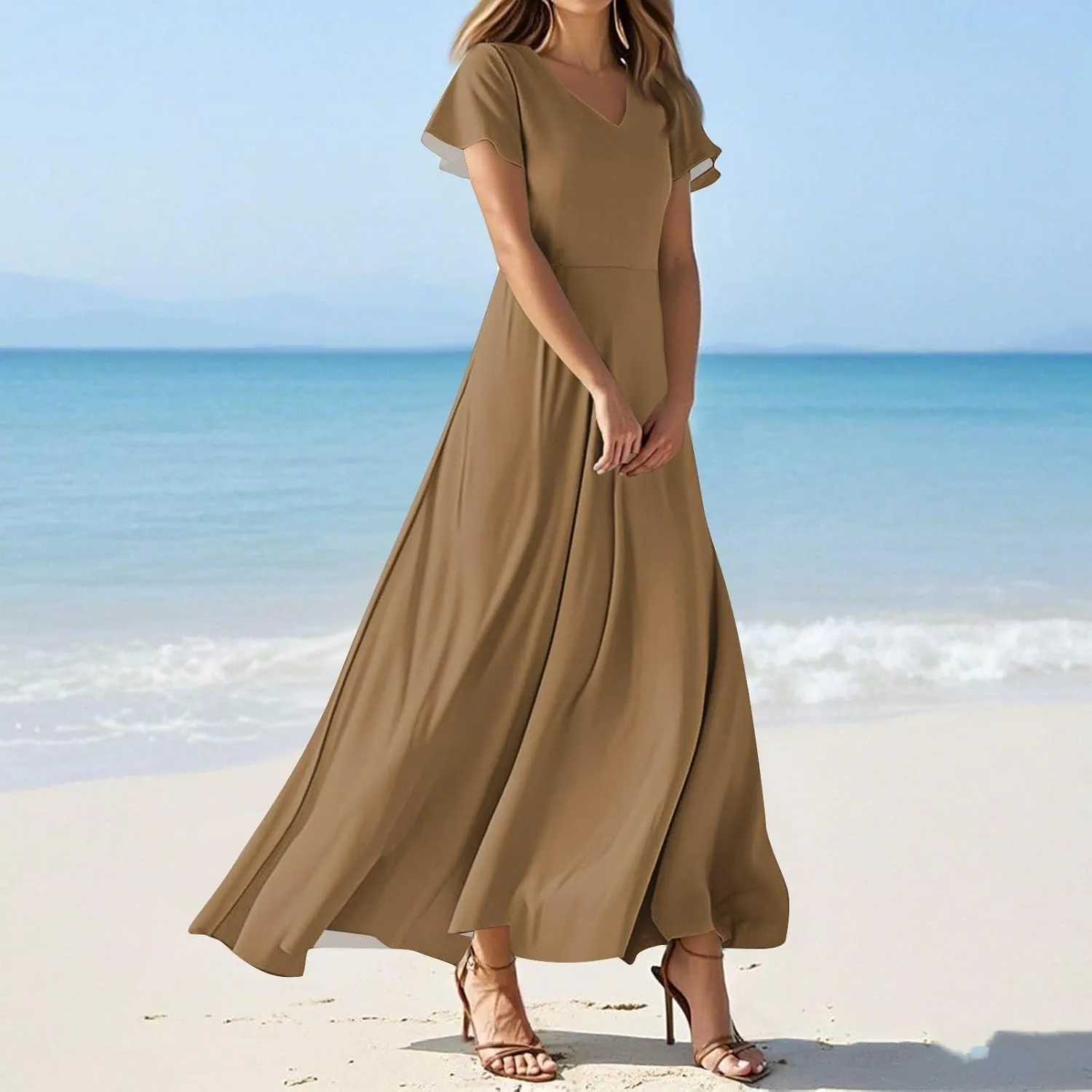 Floral Maxi Dresses for Women 2025 Summer Flowy Elegant Short Sleeve Dress Spring Formal Wedding Guest Dresses